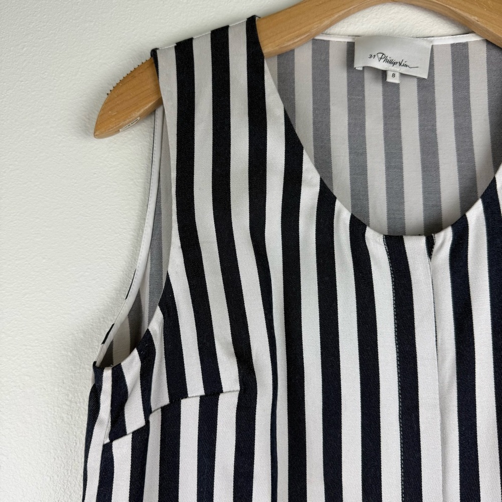 3.1 Phillip Lim Navy White Striped Shirt Dress Womens Size 8 Button Down - Picture 4 of 14